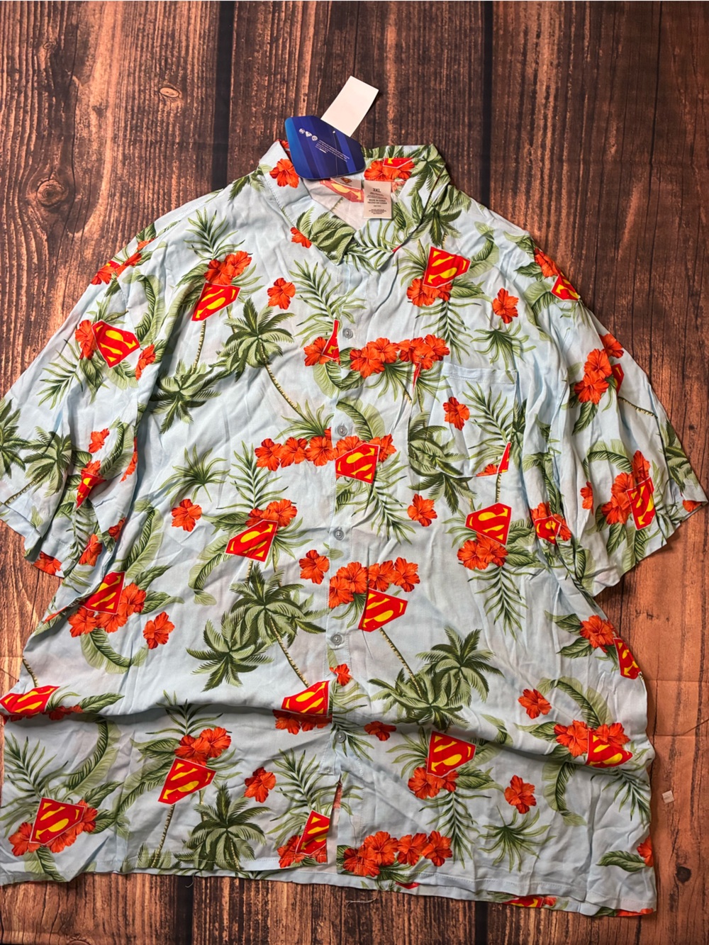 Superman Tropical men shirt size 3xl- Light Blue with Orange Floral